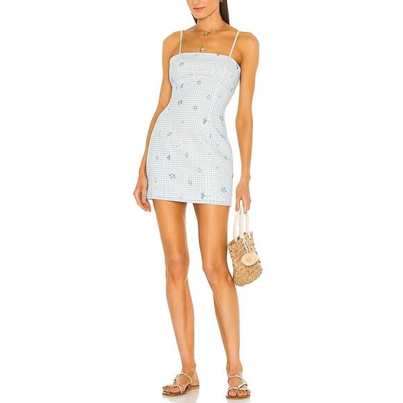 MAJORELLE Dresses & Skirts - Majorelle Gingham Light Blue Pearson Mini Dress Size XS